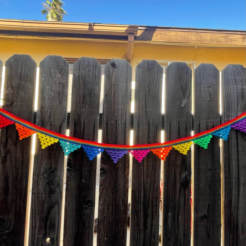 🎉HP🎉Handmade Crochet Neon Rainbow Granny Triangle Bunting